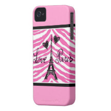 LOVE PARIS HEARTS AND EIFFEL ZEBRA PRINT iPhone 4 Case-Mate CASES
