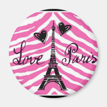 LOVE PARIS PINK ZEBRA EIFFEL TOWER HEART PRINT MAGNETS
