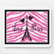 LOVE PARIS PINK ZEBRA EIFFEL TOWER HEART PRINT MOUSE PADS