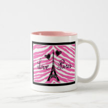 LOVE PARIS PINK ZEBRA EIFFEL TOWER HEART PRINT COFFEE MUG