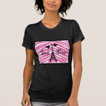 LOVE PARIS PINK ZEBRA EIFFEL TOWER HEART PRINT T-SHIRTS