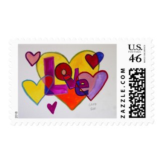 Love Patchwork Hearts Watercolor Postage Stamp stamp