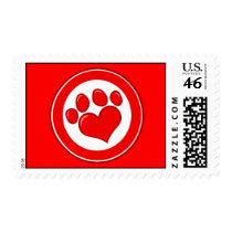 Love-Paw-Print- Animals Causes Red White Love Postage