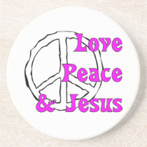 Love peace and Jesus Christian peace sign coasters