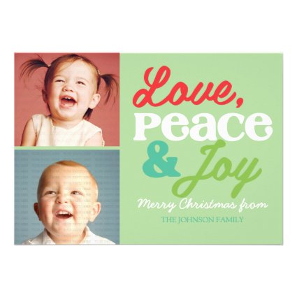 Love, Peace and Joy Family Colorful Photo Card