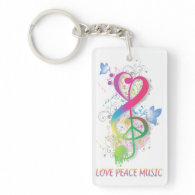 Love Peace Music Splatter swirls flowers birds Acrylic Keychain