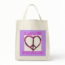 LOVE PEACE PURPLE MARKET BAG by sageworksart LOVE PEACE PURPLE MARKET BAG