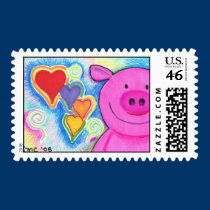 Love Pig Postage Stamps