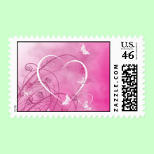 Love Stamp - Dainty red swirls with white hearts and butterflies, accented with red roses. Say I love you for Valentine's Day, Mother's Day, birthdays, engagement, wedding, anniversary, etc.