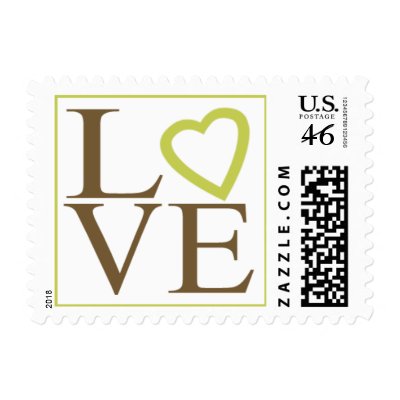 Love Postage Brown And Green Wedding Stamps