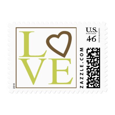 Love Postage Green And Brown Wedding Stamps