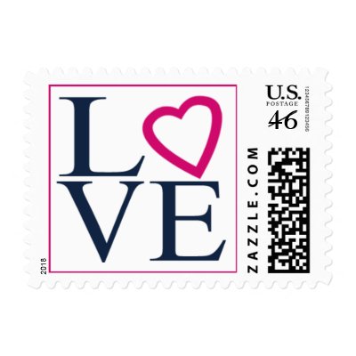 Love Postage Navy Blue And Fuchsia Wedding Stamps