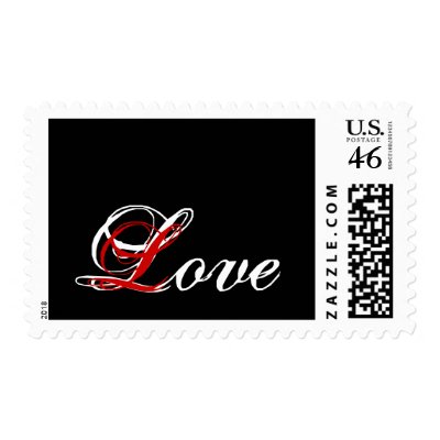 Love Postage_ White on Black and Red