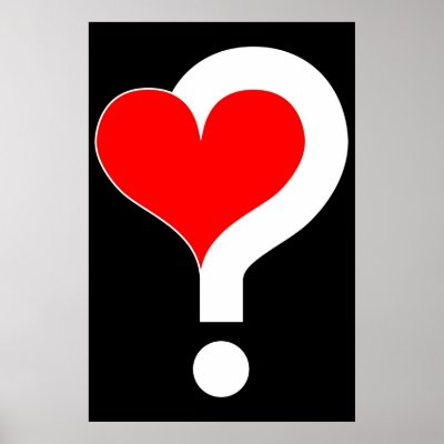 A heart embraced by a question mark is symbolic of love's mysterious nature.