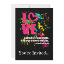 Love Proverbs Bible Verse Neon Paint Splatter Custom Invites