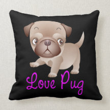 Love Pug Puppy Dog Black Pillow