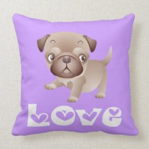 Love Pug Puppy Dog Lavender Purple Pillow
