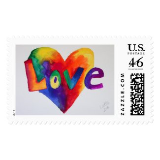 Love Rainbow Heart Watercolor Postage Stamp stamp