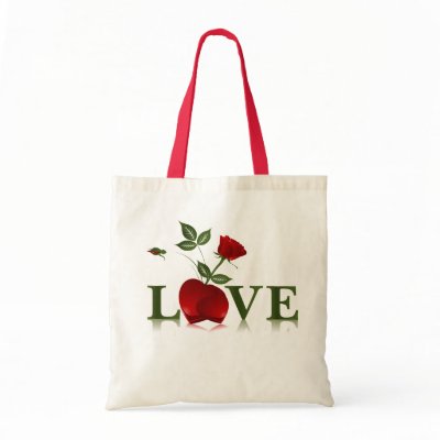 LOVE - RED HEART AND ROSE CANVAS BAG