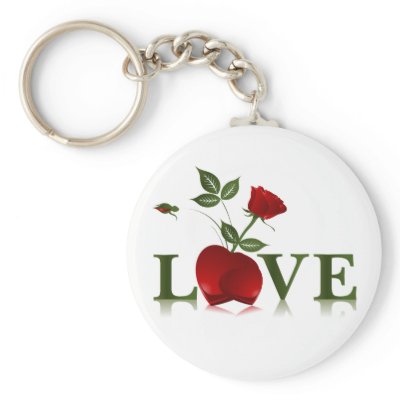LOVE - RED HEART AND ROSE KEY CHAIN