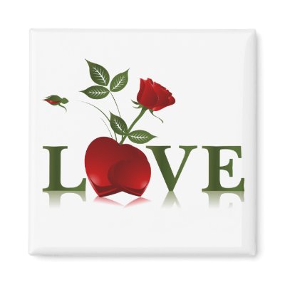 LOVE - RED HEART AND ROSE MAGNET