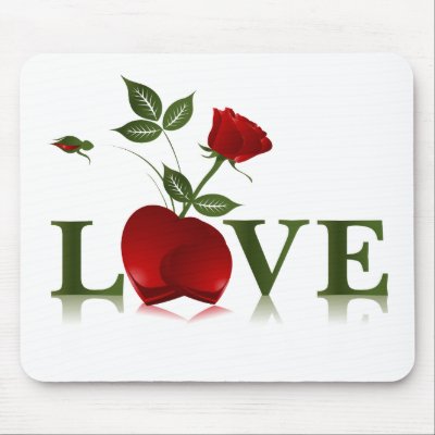 LOVE - RED HEART AND ROSE MOUSEPAD