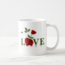 LOVE - RED HEART AND ROSE MUG
