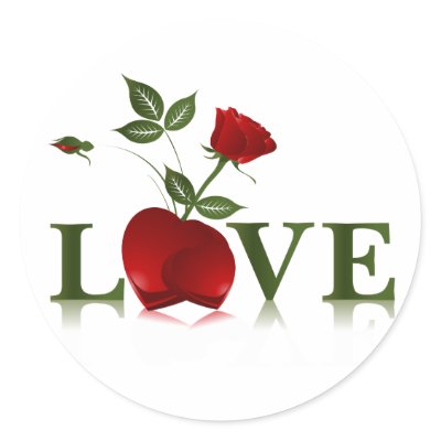 LOVE - RED HEART AND ROSE STICKERS