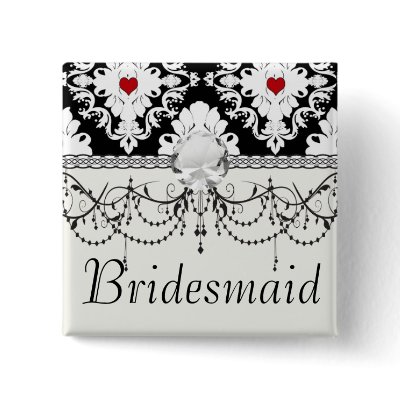 love red heart damask on white black button