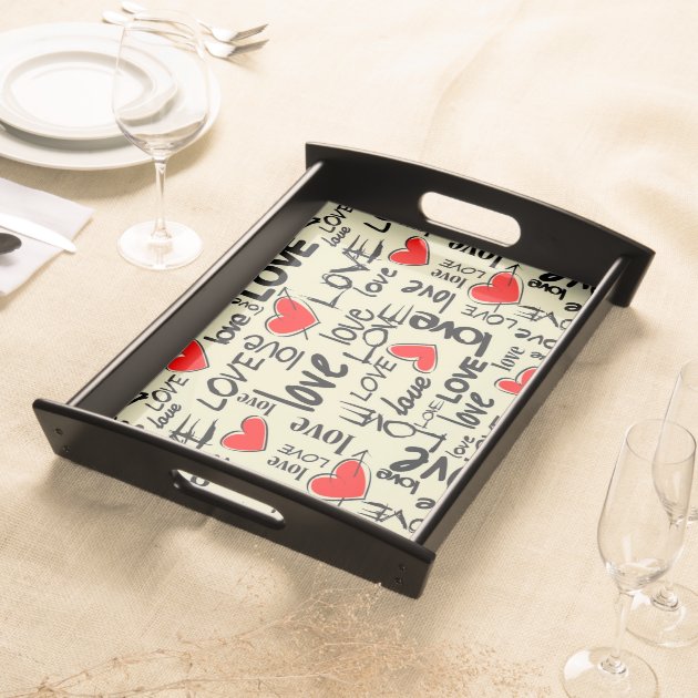 Love Red Heart Pattern Serving Trays