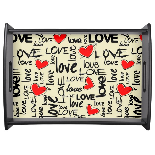 Love Red Heart Pattern Serving Trays