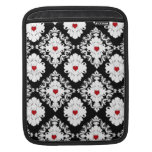 love red hearts black white girly damask pattern ipad sleeve