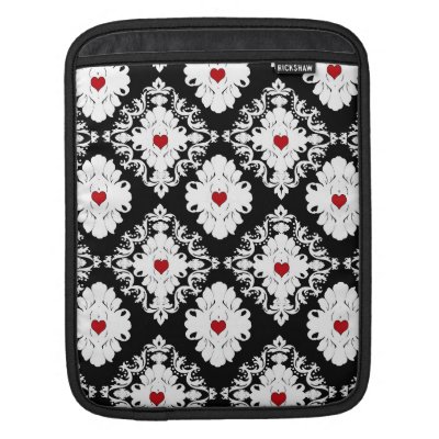 love red hearts black white girly damask pattern ipad sleeve Rickshaw_sleeve love red hearts black white girly damask pattern ipad sleeve Rickshaw_sleeve