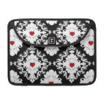 love red hearts black white girly damask pattern macbook pro sleeves