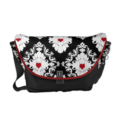 love red hearts black white girly damask pattern messenger bags Rickshaw_messengerbag love red hearts black white girly damask pattern messenger bags Rickshaw_messengerbag