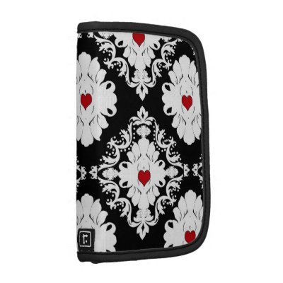 love red hearts black white girly damask pattern organizers Rickshaw_folio