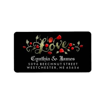 Love Red Roses Black Back Matching Wedding Address Address Label by juliea2010 at Zazzle