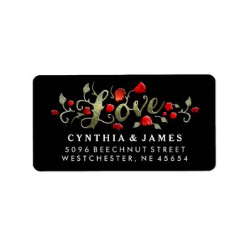 Love Red Roses Black Back Matching Wedding Address Address Label by juliea2010 at Zazzle