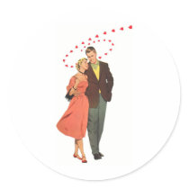Love & Romance Vintage Illustration Round Stickers