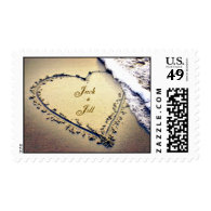 Love Sand Heart Beach Wedding Invitation Stamp
