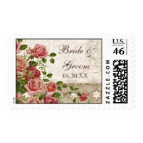 Love, Save Date, Trellis Rose Vintage Postage