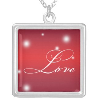 LOVE sentiment elegant script red glow keepsake necklace