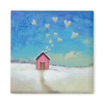 Love shack cabin fun romantic art Staying Warm Fridge Magnets