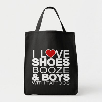 Love Shoes Booze Boys with Tattoos Canvas Bags