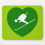 Love Skiing Green Heart Mouse Mats
