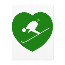 Love Skiing Green Heart postcards by ValentinesDayHearts Love Skiing Green Heart postcards