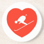 Love Skiing Red Heart Coaster