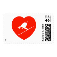 Love Skiing Red Heart stamp