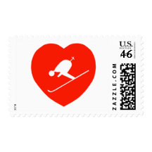 Love Skiing Red Heart Stamp