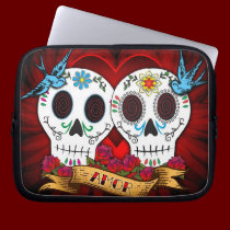 Love Skulls and Bluebirds Laptop Sleeve laptop sleeves